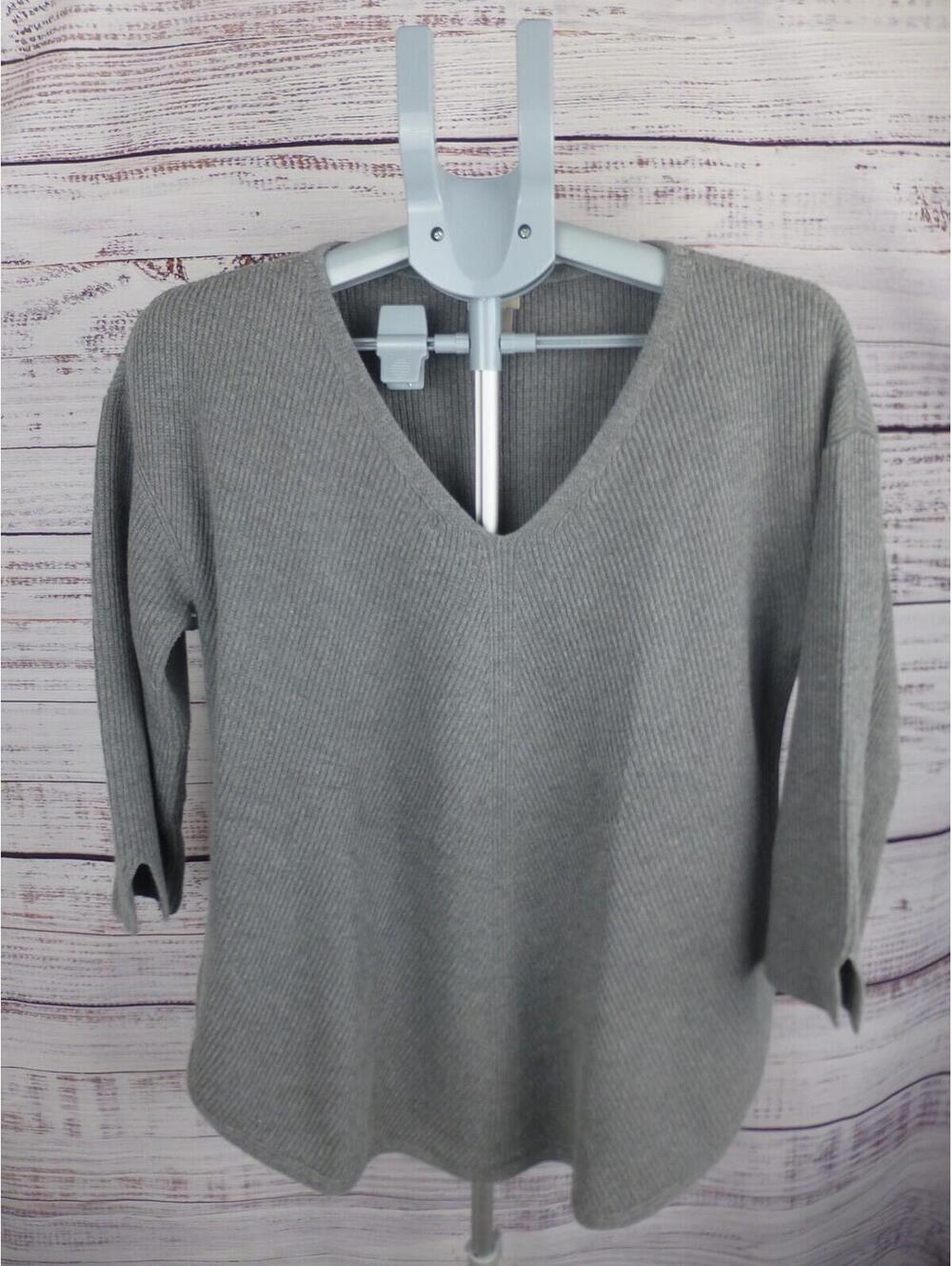 Chico's Gray Ribbed V-Neck Dolman Sweater Women's Size 2 (US L) 3/4 Sleeve K2A